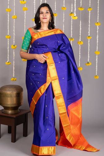 Blue colour pattu saree with silk mark certified