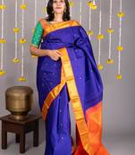 Blue colour pattu saree with silk mark certified