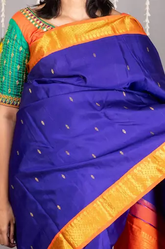 Blue colour pattu saree with silk mark certified