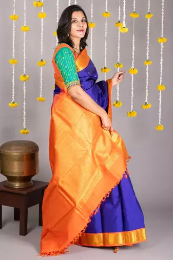 Blue colour pattu saree with silk mark certified