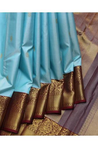 Baby blue silk saree with silk mark certified