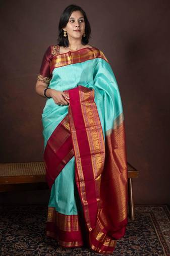 Pastel blue pattu saree with silk mark certified