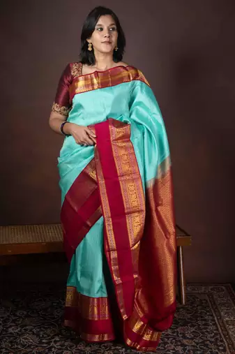 Pastel blue pattu saree