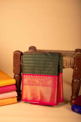 Green and pink vairaoosi semi silk saree