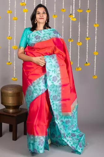 Tomato pink soft silk saree