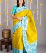 Yellow plain silk saree