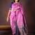 Pink and navy blue borderless pure silk saree