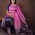 Pink and navy blue borderless pure silk saree