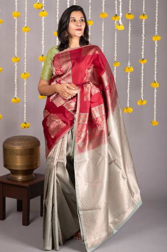 Red multicolor pure silk saree