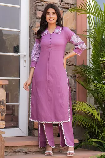Shiba orchid embroidered kurta pant set