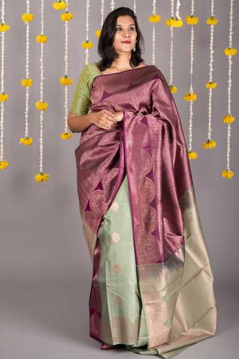 Green and purple silk saree