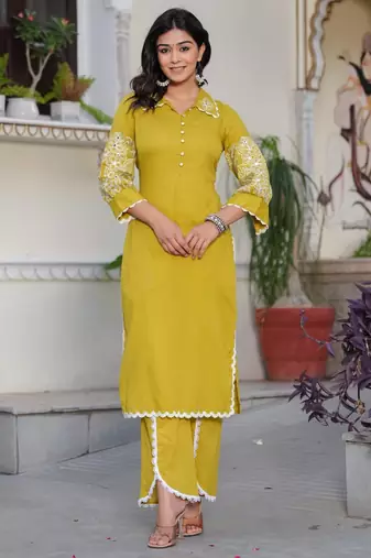 Shiba citrine embroidered kurta pant set