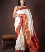 Offwhite pure silk saree with silk mark certified