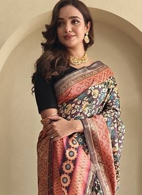 Wine silk blend Kalamkari Printed Saree 1