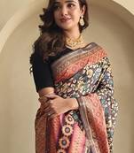 Wine silk blend Kalamkari Printed Saree