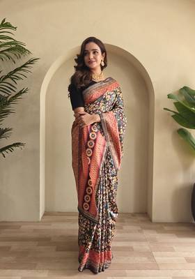 Wine silk blend Kalamkari Printed Saree 2