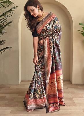 Wine silk blend Kalamkari Printed Saree 3