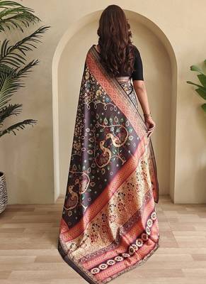Wine silk blend Kalamkari Printed Saree 5