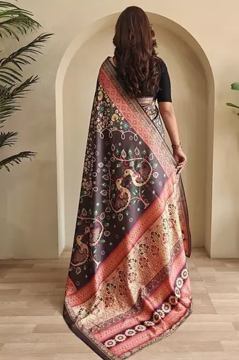 Wine silk blend Kalamkari Printed Saree