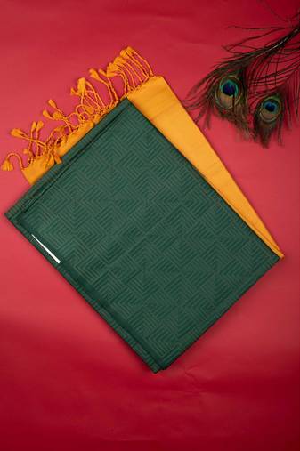Bottle green and mustard pure touch silk saree