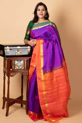 Brinjal purple pure silk saree