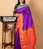 Brinjal purple pure silk saree with silk mark certified