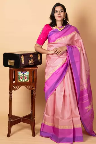 Pink korvai weave silk saree