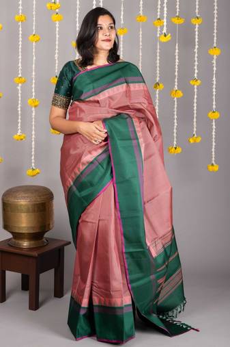 Pink silk saree with silk mark certified