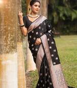 Black color silk blend saree with blouse