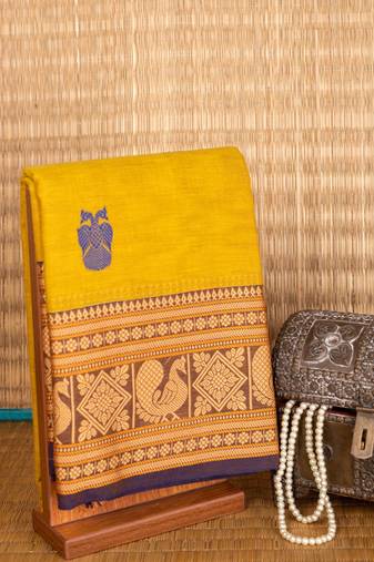 mustard thread weave kanchi cotton saree