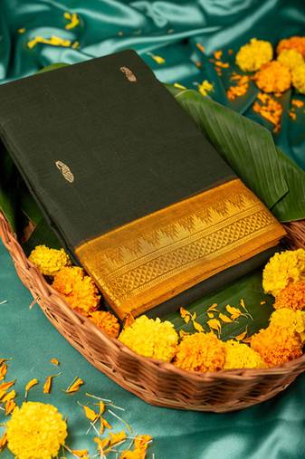 Green and mustard kanchi cotton saree