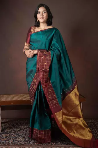 Peacock green pure silk saree