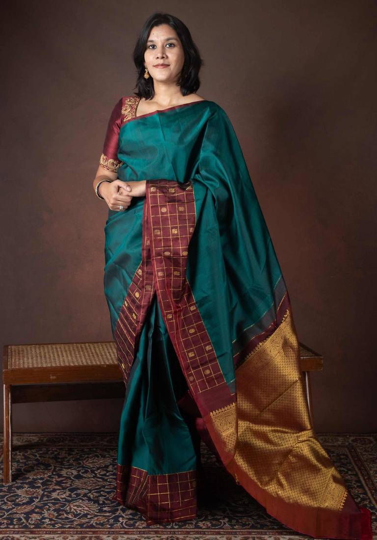 Peacock green pure silk saree
