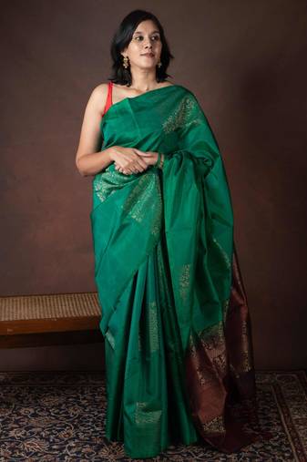 Green and maroon kanjivaram borderless silk saree