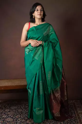 Green and maroon kanjivaram borderless silk saree
