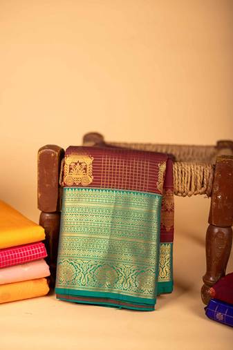 Maroon and green semi silk saree