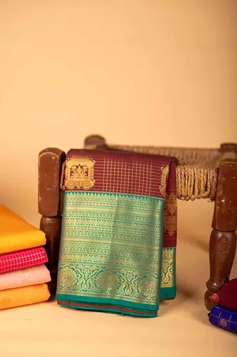 Maroon and green semi silk saree