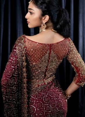 Wine Dori Zari And Sequins Work Kasturi Silk blend Georgette Saree 3
