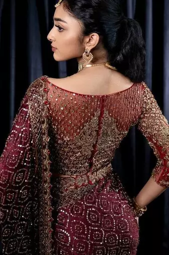 Wine Dori Zari And Sequins Work Kasturi Silk blend Georgette Saree