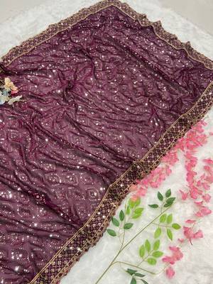 Wine Dori Zari And Sequins Work Kasturi Silk blend Georgette Saree 4