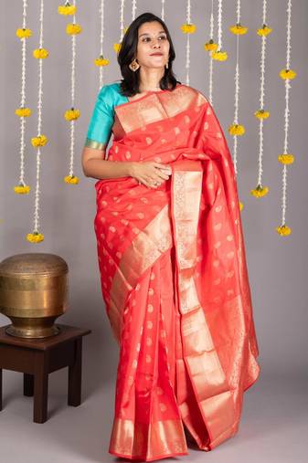 Peach traditional silk saree