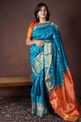 Blue kanchipuram saree