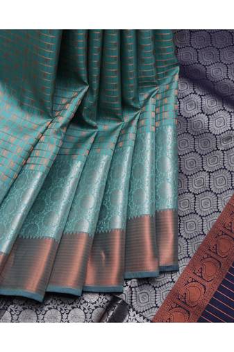Pastel blue green brocade silk saree