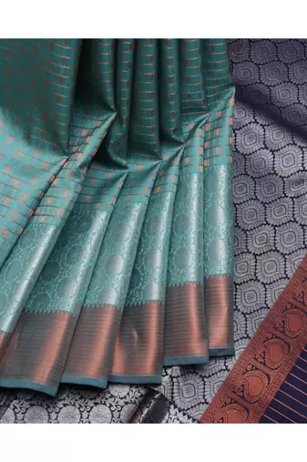 Pastel blue green brocade silk saree