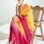 Yellow and rani pink organza tissue sequins embroidery handwork wedding wear saree