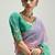 Turquoise and pink organza tissue sequins embroidery handwork wedding wear saree