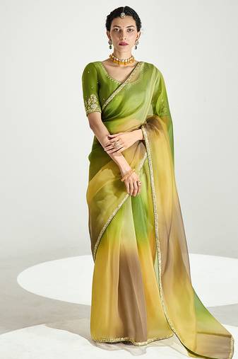 Multi colour organza tissue sequins embroidery handwork wedding wear saree