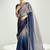 Navy blue and beige organza tissue sequins embroidery handwork wedding wear saree