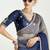 Navy blue and beige organza tissue sequins embroidery handwork wedding wear saree