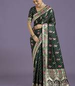 Dark green banarasi zari woven satin saree